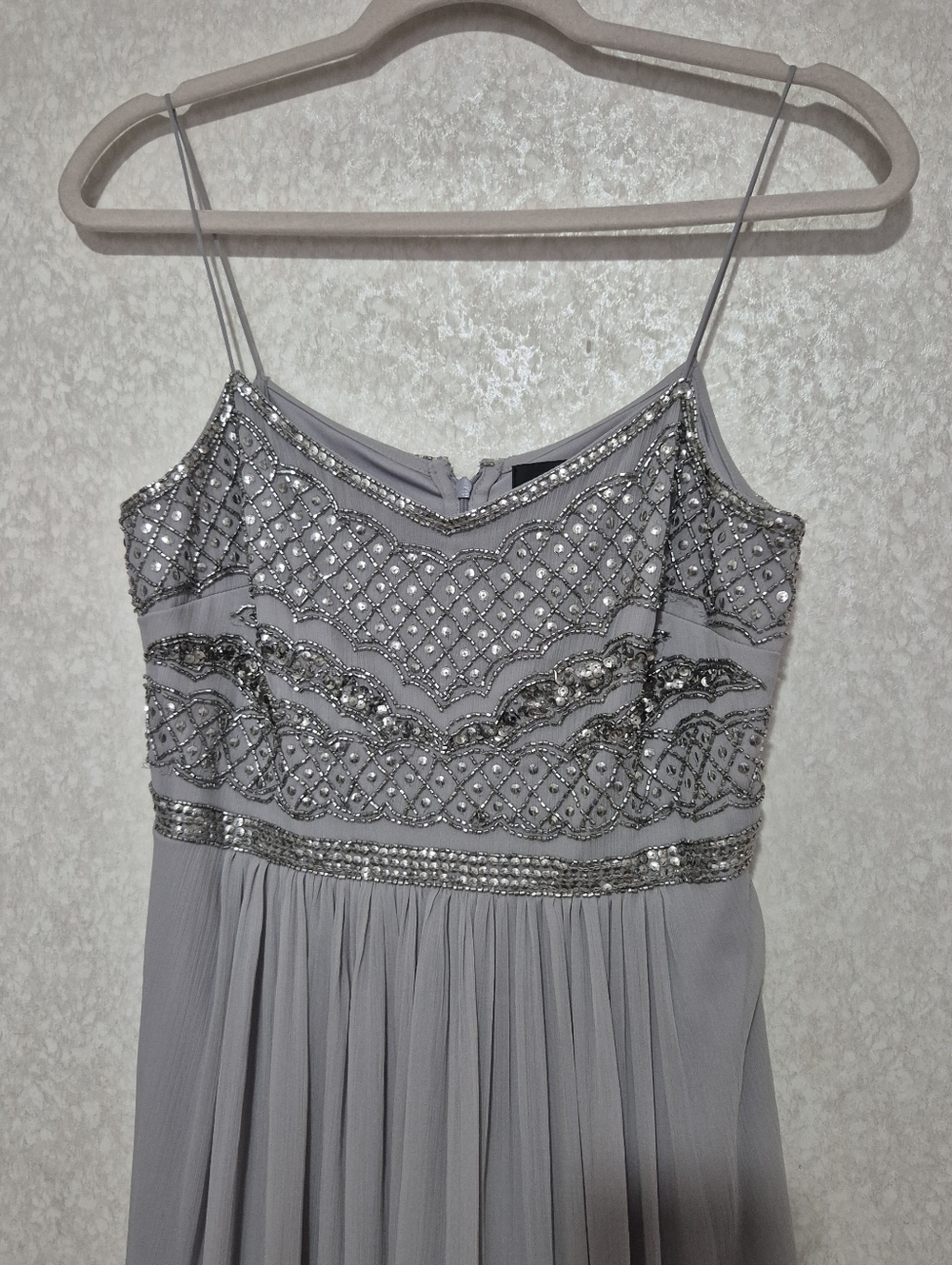 Adrianna Papell Silver Beaded Spaghetti Strap Maxi Dress..size:6 - Picture 5 of 12
